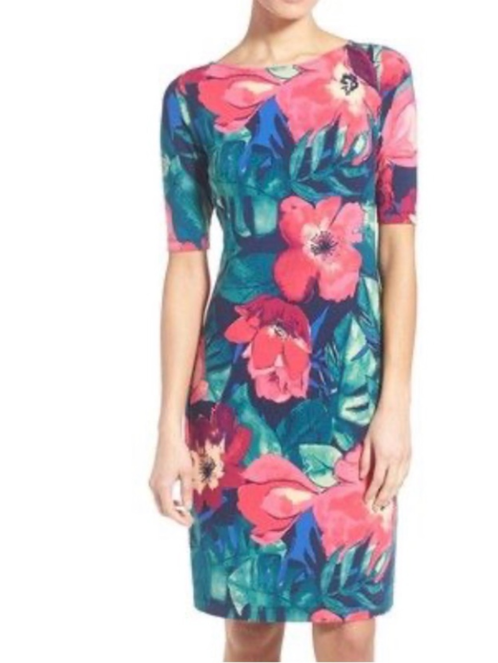 Tommy Bahama Resortwear Floral Sheath Dress in Teal Pink Green